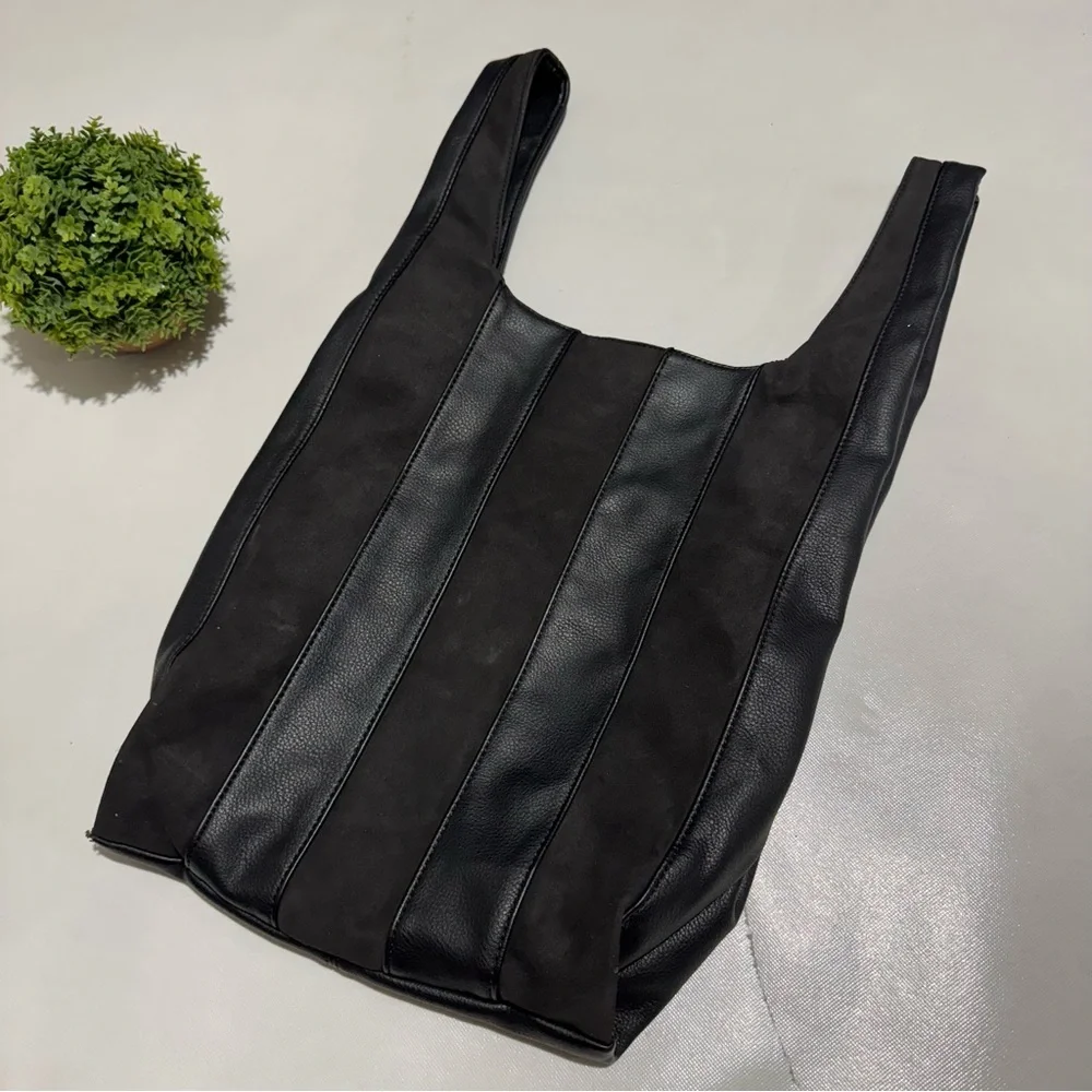 Urban‎ Expressions Black Leather Suede Stripe Patchwork Hobo Bag Purse Edgy